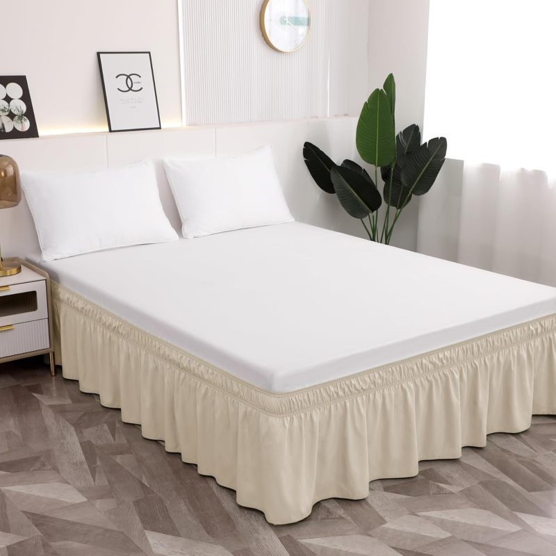 Bed Skirt: King Size, Beige, No-Lift Easy Fit - Dust Ruffle Bed Valance for Bedroom Decor - Image 1