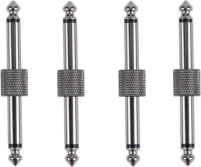 Rayzm Guitar Pedal Connectors, 6.35mm (1/4") Male to Male Straight Plug Adaptors for Guitar Pedalboard - Pack of 4 - Image 1