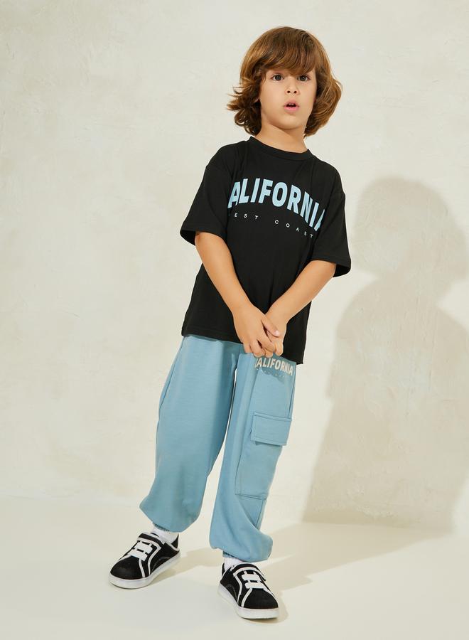 Styli Letter Print T-Shirt & Cargo Joggers Set  - Image 1