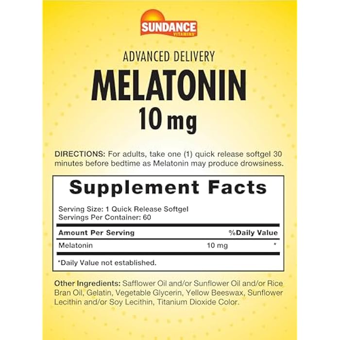 Sundance Melatonin 10mg | 60 Softgels | Advanced Delivery | Non-GMO and Gluten Free Supplement - Image 2