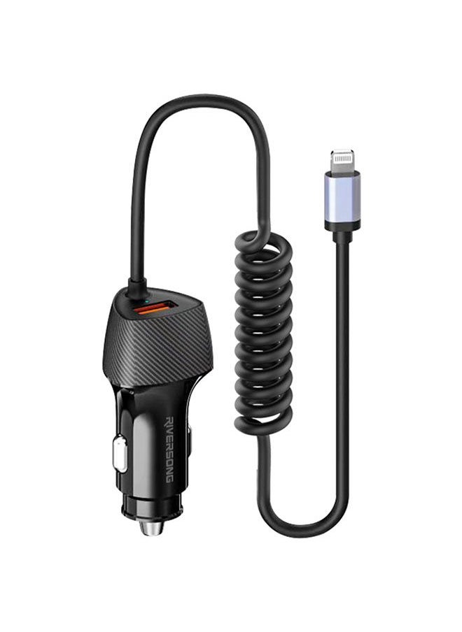 RIVERSONG Dual Port 38W Pd Fast Charging And Qc3.0 Port Car Charger With Built In Lightning Cable  - Image 1