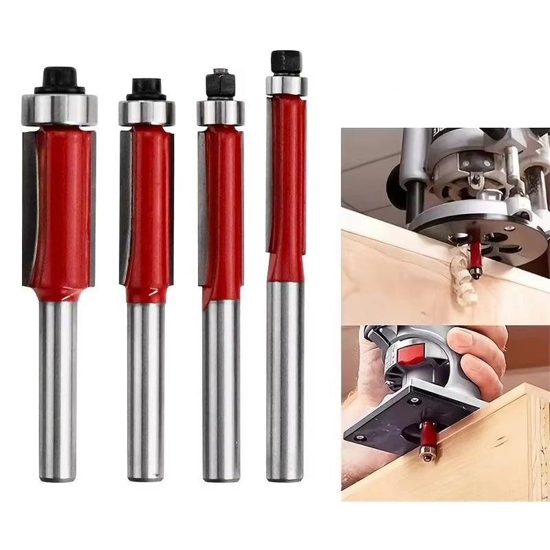Serplex® 4Pcs Flush Trim Router Bit Set, Professional 1/4 Inch Shank Top Bearing Hard Alloy Flush Trim Cut Router Bit Professional Top Bearing Alloy Cutter for Woodworking, Embedding, Edging, Milling - Image 1