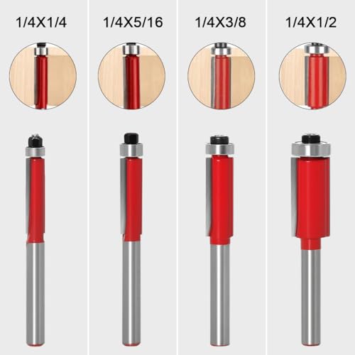 Serplex® 4Pcs Flush Trim Router Bit Set, Professional 1/4 Inch Shank Top Bearing Hard Alloy Flush Trim Cut Router Bit Professional Top Bearing Alloy Cutter for Woodworking, Embedding, Edging, Milling - Image 4