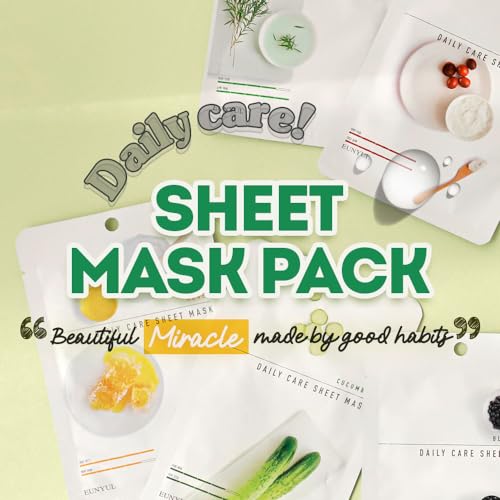 EUNYUL [PACK OF 12] Daily Care Facial Sheet Mask Pack 12 types Korean Skincare Hydrating & Nourishing & Natural Ingredients for All Skin Types - Image 2