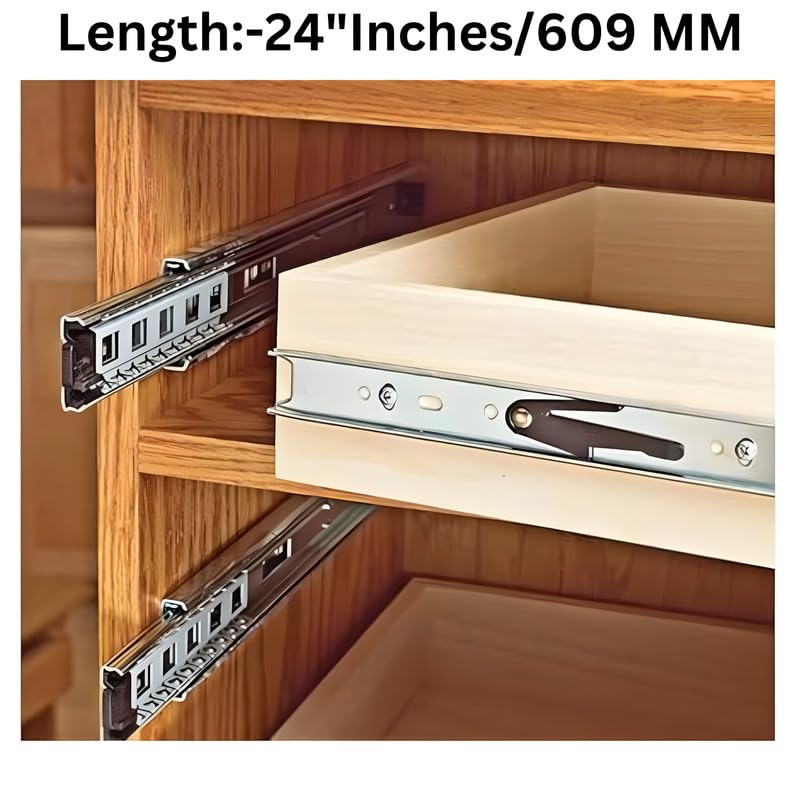 قناة درج مع قناة تلسكوبية، زوج 1 بطول 24" آلية درج مع تمديد كامل كرات محامل للأدراج الخشبية والمعدنية في المطبخ، خزانة الملابس