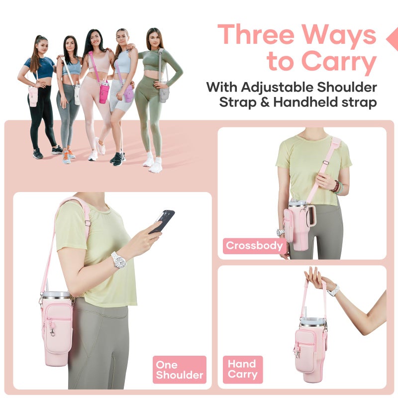 linmaya Water Bottle Carrier Bag for Stanley Cup 40/30oz with Phone Holder Pockets,Neoprene Water Bottle Cross-body Bag with Adjustable Shoulder & Hand Strap Stanley Cup Accessories - Image 2