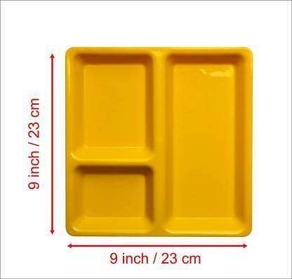 Everbuy® Food-Grade Virgin (Microwave-Safe) 3-Compartments Divided-Dinner 9 Inches Pav Bhaji Plates (6, Yellow) - Image 3