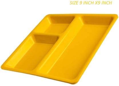 Everbuy® Food-Grade Virgin (Microwave-Safe) 3-Compartments Divided-Dinner 9 Inches Pav Bhaji Plates (6, Yellow) - Image 2