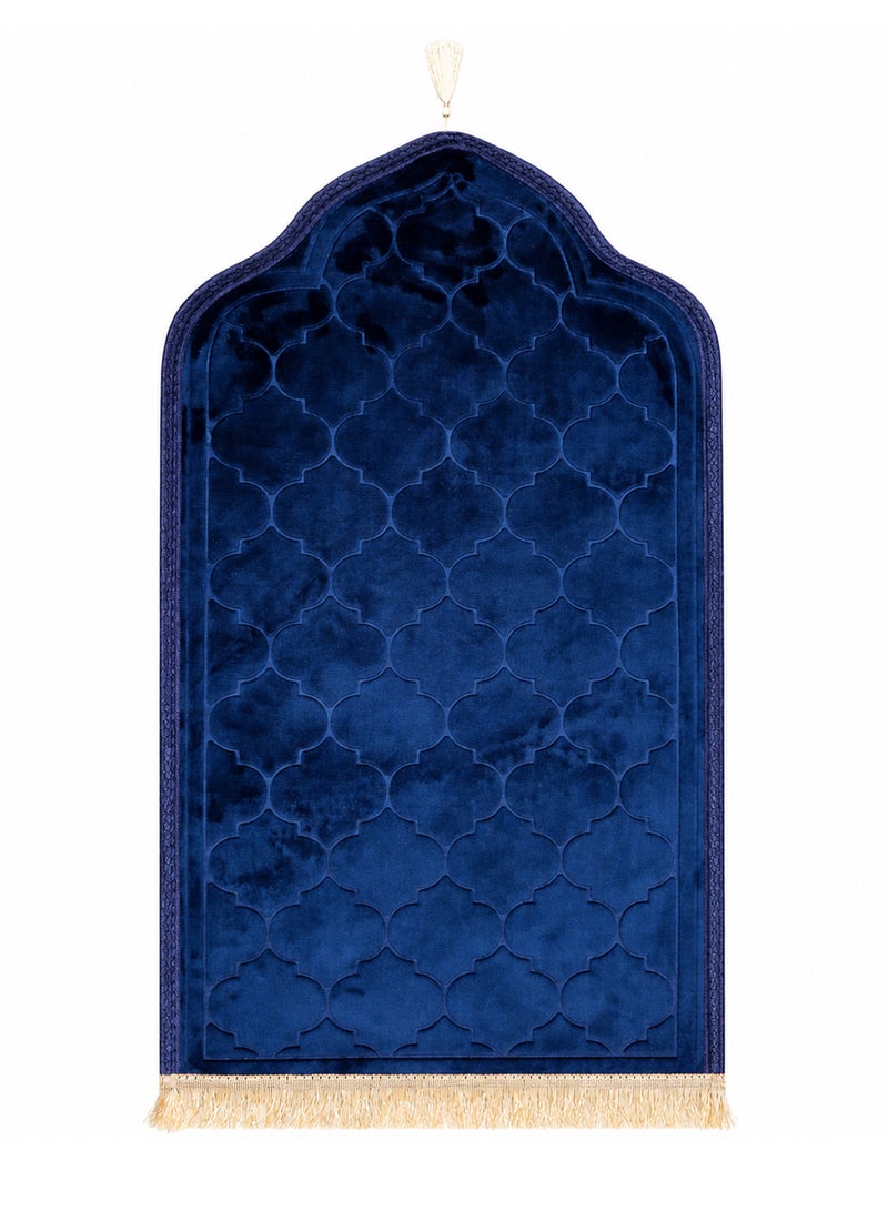 Yuwell Embossed Islamic Prayer Mat 70 × 110CM, Soft Velvet Sajadah with Anti-Slip Base, Comfortable Salah Prayer Rug for Men & Women, Muslim Prayer Mat for Ramadan, Eid, Hajj & Daily Worship Blue - Image 1