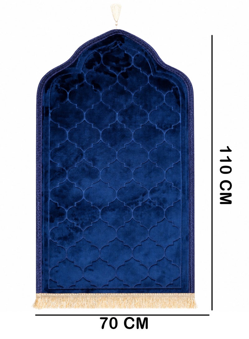 Yuwell Embossed Islamic Prayer Mat 70 × 110CM, Soft Velvet Sajadah with Anti-Slip Base, Comfortable Salah Prayer Rug for Men & Women, Muslim Prayer Mat for Ramadan, Eid, Hajj & Daily Worship Blue - Image 2