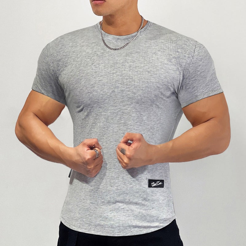 2023 New Men's Fitness Training Short-sleeved T-shirt Elastic Loose Spring and Summer Pullover Top Solid Color Base Shirt - Image 1