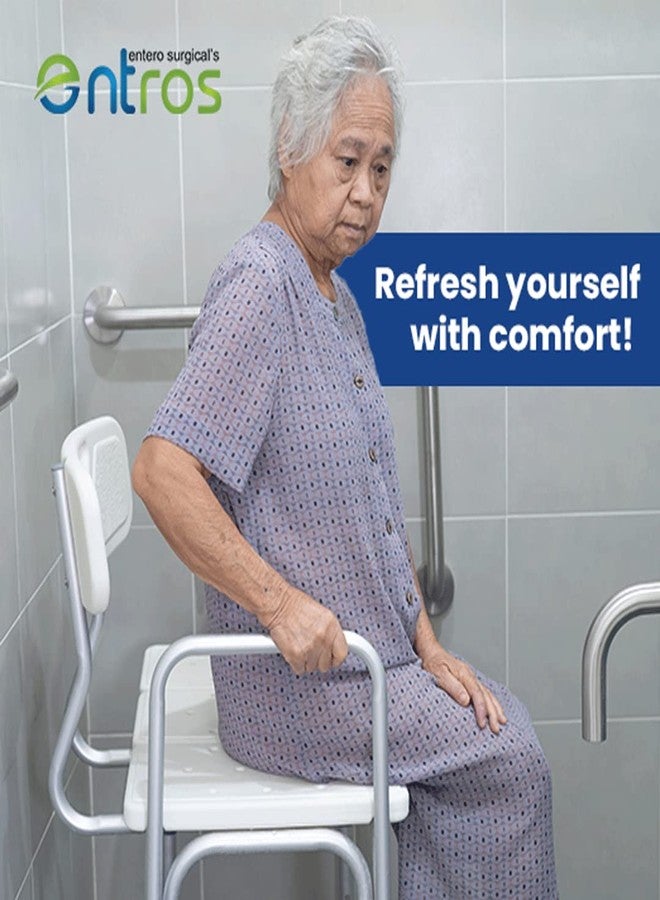 Entros Bathtub Transfer Shower Bench with Arms & Back Rest | Height Adjustable Aluminum Bench with Drainage Holes | Anti-Slip Rubber Pads for Safety | for Old People, Pregnant Women & Patients, 6030A - Image 4