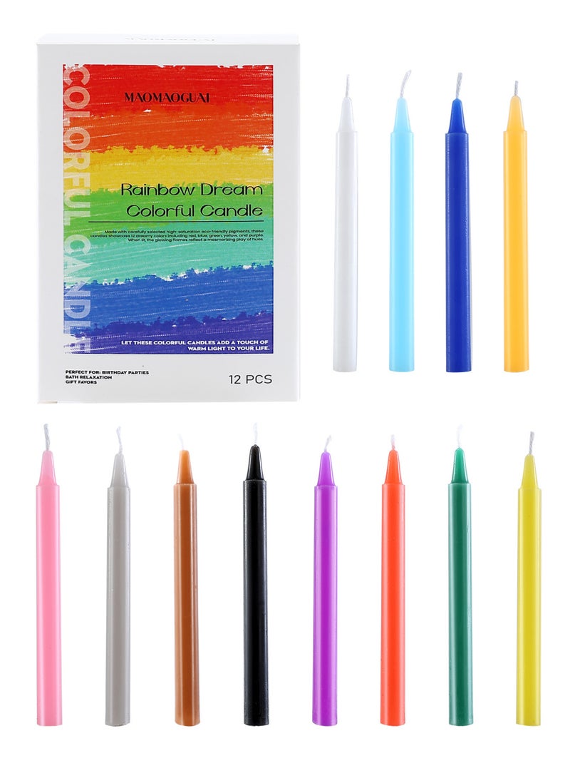 12 pcs Colored candles Per Box, Unscented Colored Candles Mini Taper,13cm-5Inch Tall 0.4 Inch Diameter - Image 1