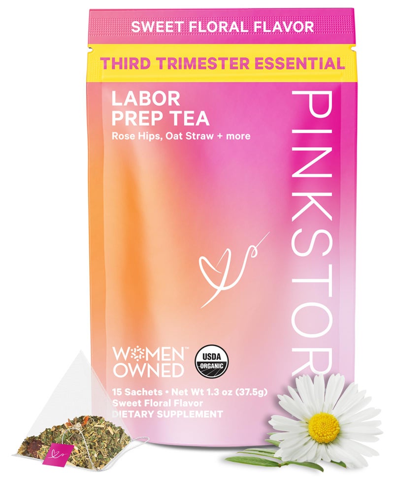 Pink Stork Labor Prep Tea, Organic Red Raspberry Leaf with Chamomile and Rosehip, Caffeine-Free, Pregnancy Must Haves, Labor and Delivery Essentials, Third Trimester Pregnancy - 15 Sachets - Image 1