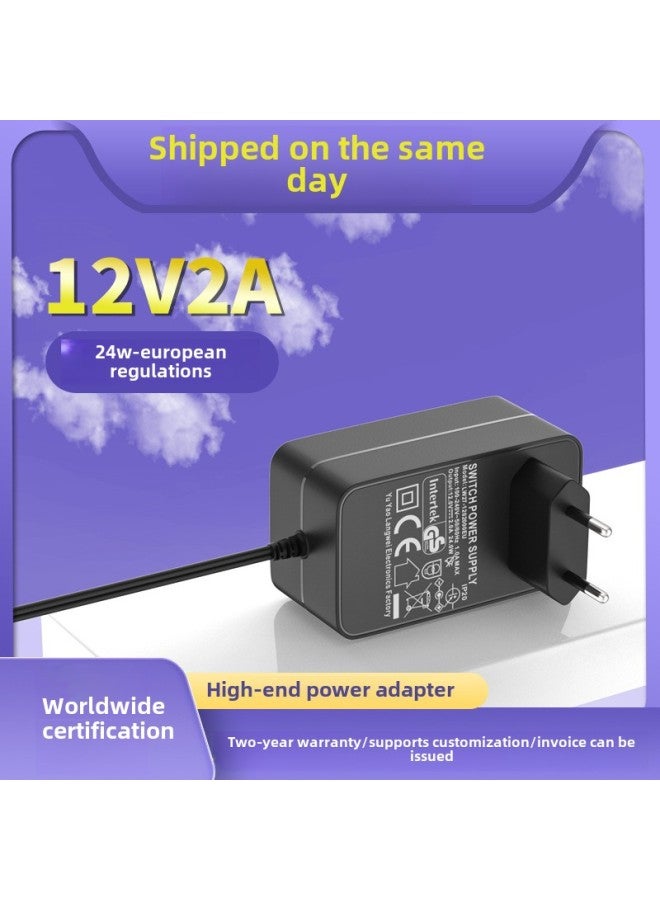 12v2a Rhine Gs/ce Certification Adapter German European Gauge Lamp Table Lamp Display Beauty Instrument Power Adapter-Color:White-Specifications:12v2a European Power Adapter  - Image 1