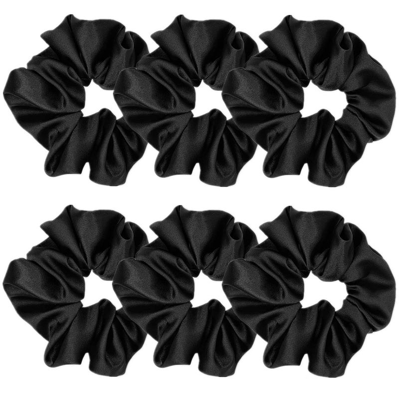 6 Pcs Silk Scrunchies Soft Hair Ties Fashion Hair Bands Bow Ropes Elastic Ponytail Holders Hair Accessories for Women and Girls 43 inch Black