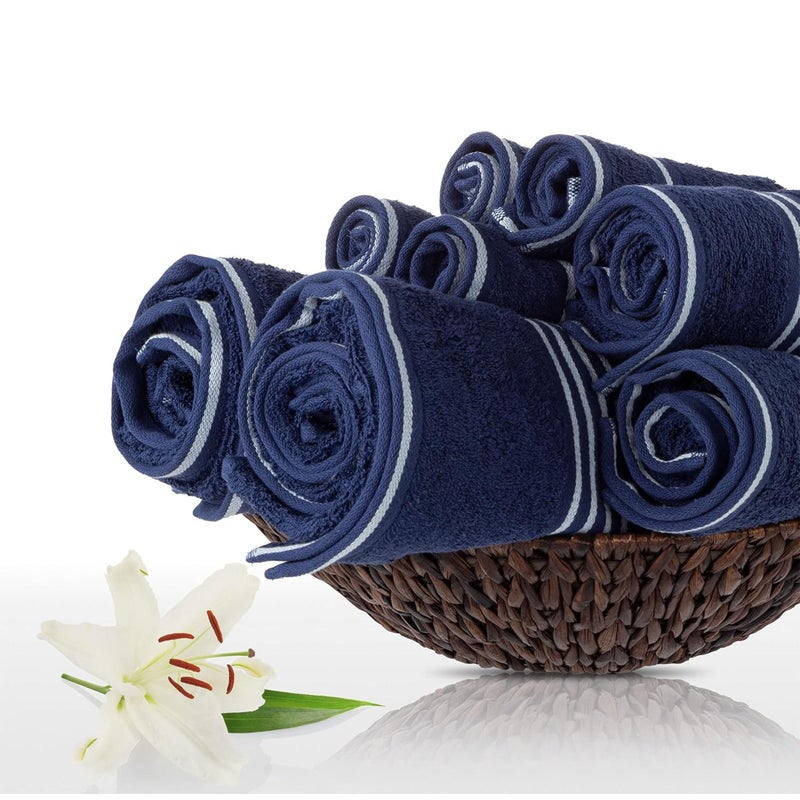 Lavish Home 8-Piece Towel Set - Cotton Bathroom Accessories with 2 Bath Towels, 2 Hand Towels, 2 Washcloths, and 2 Fingertip Cloths by Bedford Home (Navy) - Image 4