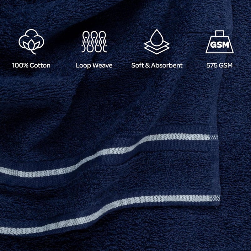 Lavish Home 8-Piece Towel Set - Cotton Bathroom Accessories with 2 Bath Towels, 2 Hand Towels, 2 Washcloths, and 2 Fingertip Cloths by Bedford Home (Navy) - Image 3