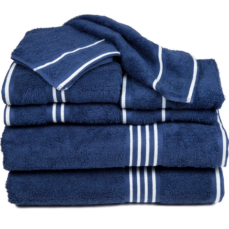Lavish Home 8-Piece Towel Set - Cotton Bathroom Accessories with 2 Bath Towels, 2 Hand Towels, 2 Washcloths, and 2 Fingertip Cloths by Bedford Home (Navy) - Image 1