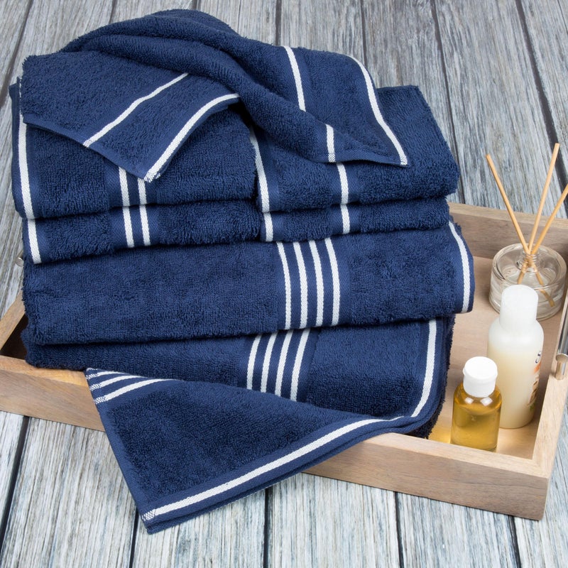 Lavish Home 8-Piece Towel Set - Cotton Bathroom Accessories with 2 Bath Towels, 2 Hand Towels, 2 Washcloths, and 2 Fingertip Cloths by Bedford Home (Navy) - Image 2