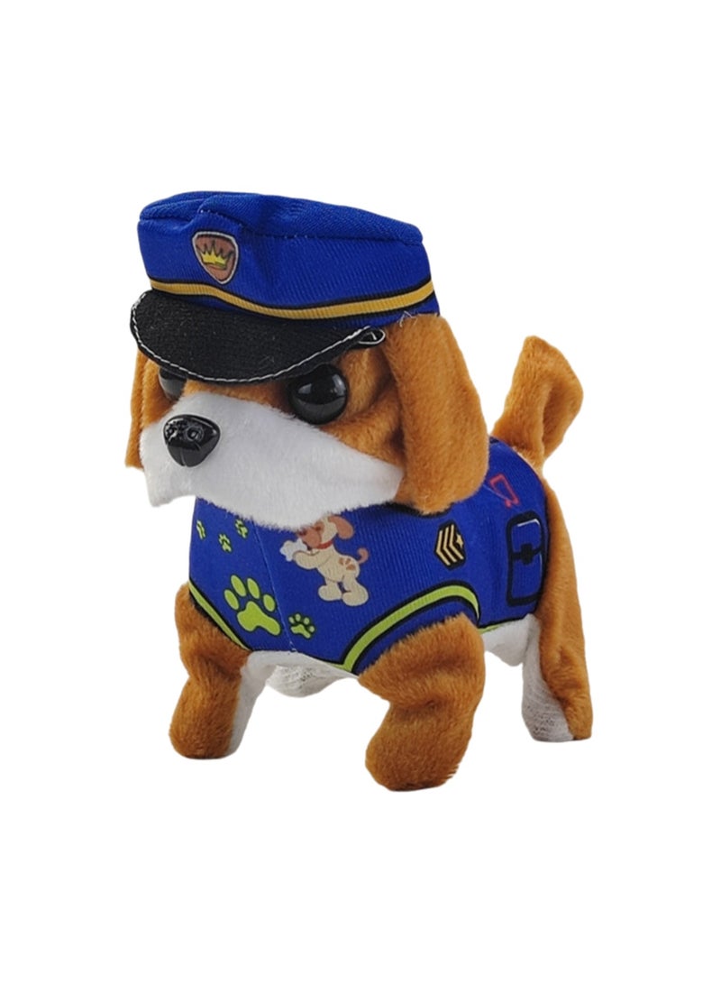 Blue Clothes Patrol Dog Electronic Plush Toy Simulates Barking And Can Walk And Wag Its Tail Plush Interactive Toy Suitable For Children And Babies - Image 1