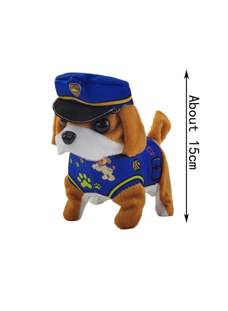 Blue Clothes Patrol Dog Electronic Plush Toy Simulates Barking And Can Walk And Wag Its Tail Plush Interactive Toy Suitable For Children And Babies - Image 2