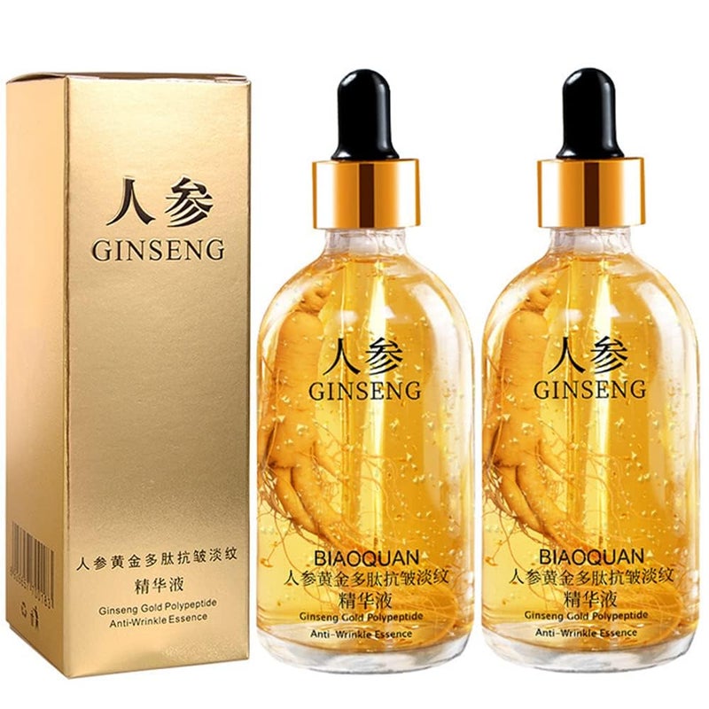 Peehss Ginseng Anti Wrinkle Serum Ginseng Polypeptide AntiAgeing Essence Ginseng Extract Liquid Korean Ginseng Anti Aging Essential Oil Tighten Moisturizing Smooth Skin Reduce Fine Lines 2 Bottles