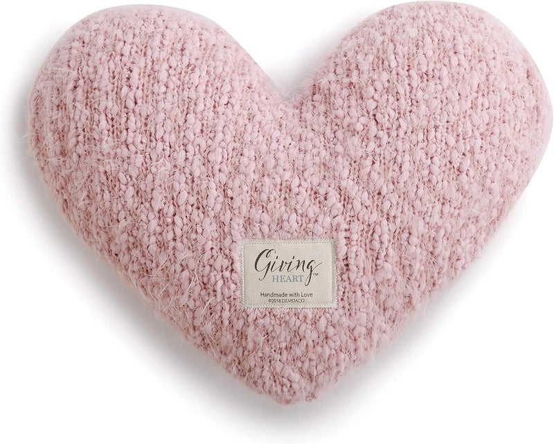 DEMDACO Pale Pink Soft Heart Shaped 10 x 11 inch Plush Polyester Decorative Throw Giving Pillow - Image 1