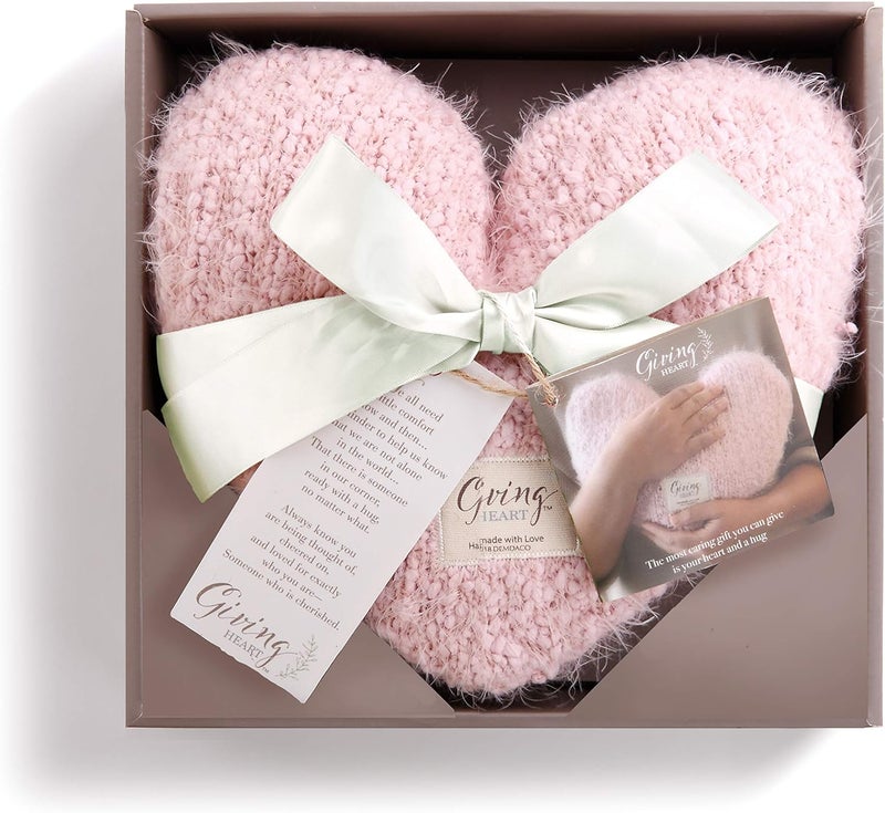 DEMDACO Pale Pink Soft Heart Shaped 10 x 11 inch Plush Polyester Decorative Throw Giving Pillow - Image 3