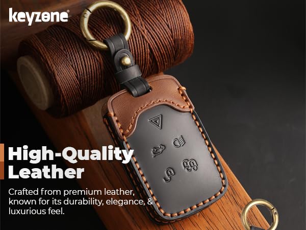 Keyzone Dual Leather Key Cover for Range Rover: Sport, Evoque, Velar, Discovery, Defender (2018, 2019, 2020, 2021) 5 Button Smart Key (Black-Brown) - Image 4