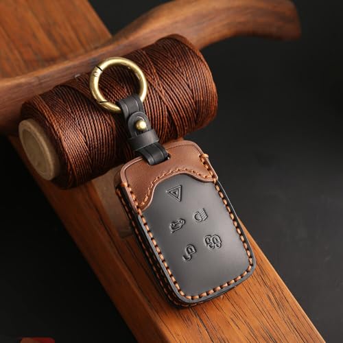 Keyzone Dual Leather Key Cover for Range Rover: Sport, Evoque, Velar, Discovery, Defender (2018, 2019, 2020, 2021) 5 Button Smart Key (Black-Brown) - Image 3