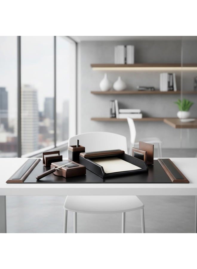 Dacasso Wood & Leather Set Luxury Leather Desk Pad & Desk Organization Essentials, 7 Piece, Walnut - Image 2