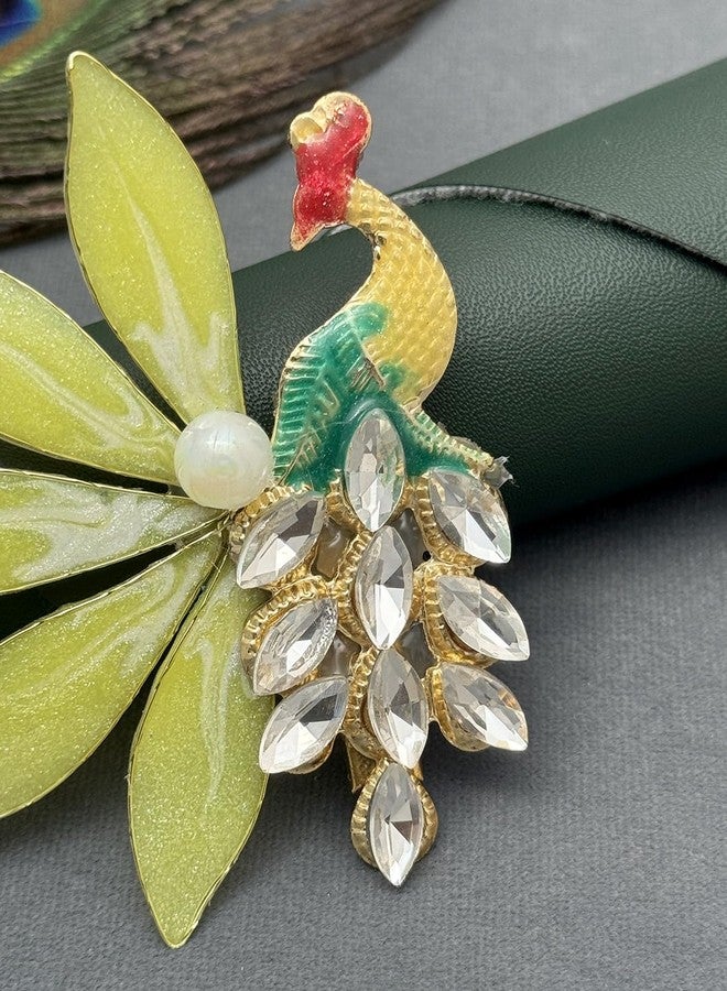 Twinsho Crystal Bird Pin with Frosted Leaves, Peacock Leaf Dimoand Hair Pin for Women, Wedding Hair Accessories, Bridal Hair Accessories (Yellow) - Image 5