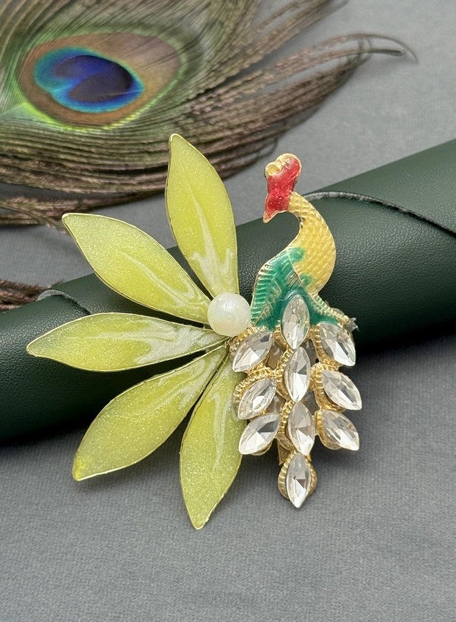 Twinsho Crystal Bird Pin with Frosted Leaves, Peacock Leaf Dimoand Hair Pin for Women, Wedding Hair Accessories, Bridal Hair Accessories (Yellow) - Image 2