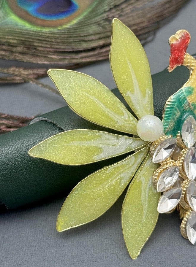 Twinsho Crystal Bird Pin with Frosted Leaves, Peacock Leaf Dimoand Hair Pin for Women, Wedding Hair Accessories, Bridal Hair Accessories (Yellow) - Image 4
