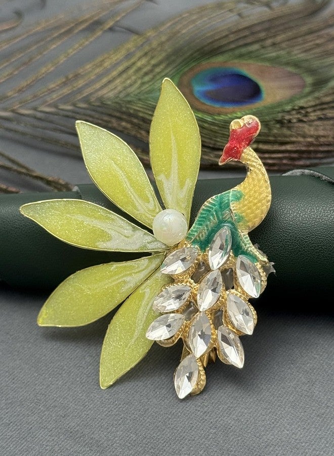 Twinsho Crystal Bird Pin with Frosted Leaves, Peacock Leaf Dimoand Hair Pin for Women, Wedding Hair Accessories, Bridal Hair Accessories (Yellow) - Image 3