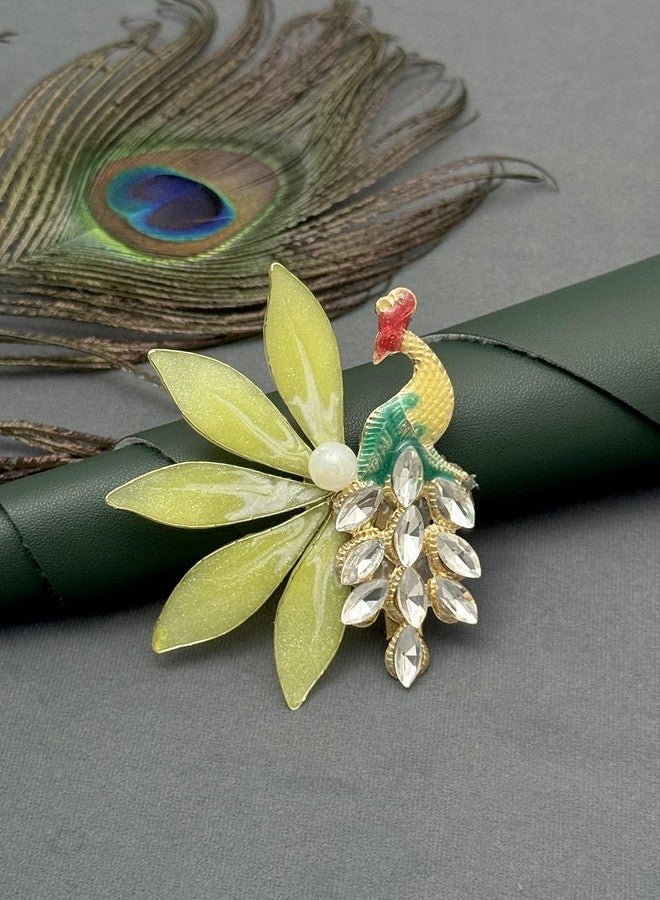 Twinsho Crystal Bird Pin with Frosted Leaves, Peacock Leaf Dimoand Hair Pin for Women, Wedding Hair Accessories, Bridal Hair Accessories (Yellow) - Image 1