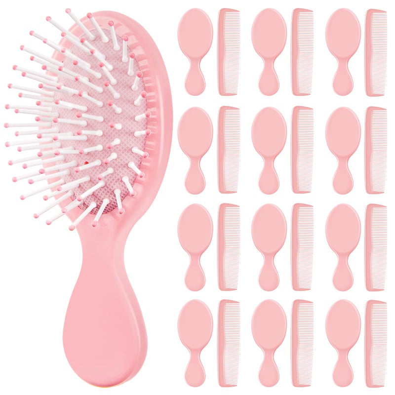 FillTouch 24 Pcs Mini Hair Brush Set 12 Travel Wet Dry Hair Combs Small Pocket Detangling 12 Plastic Combs for Spa Birthday Sleepover Bridal Shower Bachelorette Christmas Party Gift Box(Pink) - Image 1