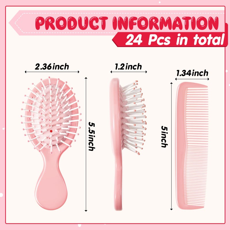 FillTouch 24 Pcs Mini Hair Brush Set 12 Travel Wet Dry Hair Combs Small Pocket Detangling 12 Plastic Combs for Spa Birthday Sleepover Bridal Shower Bachelorette Christmas Party Gift Box(Pink) - Image 2