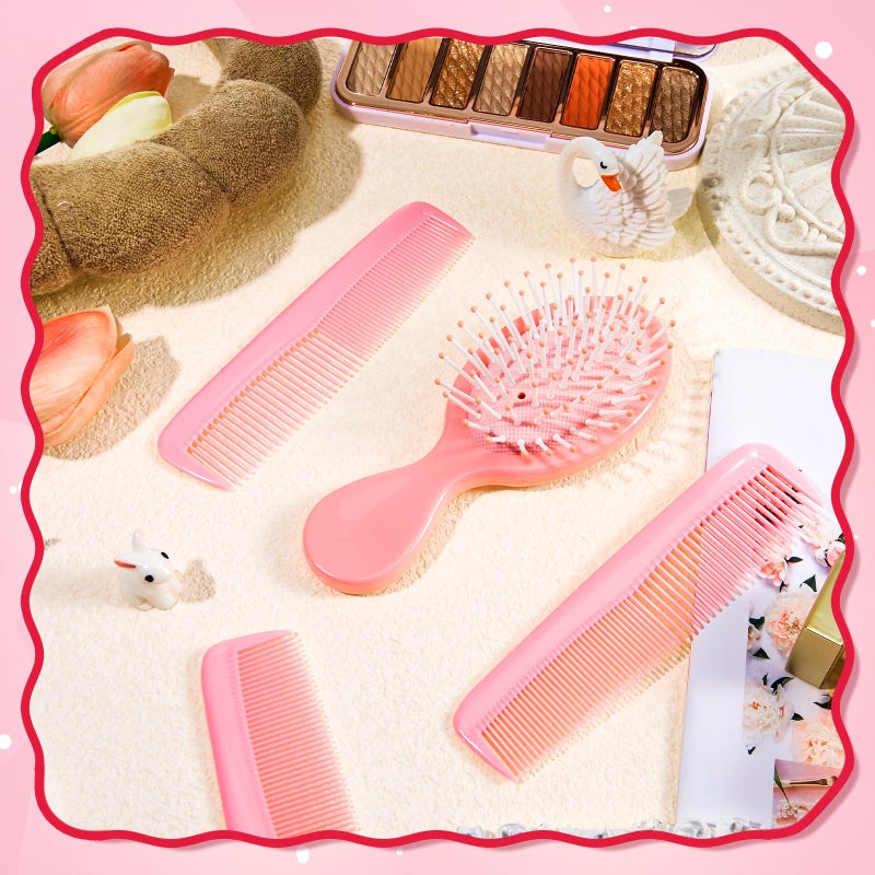 FillTouch 24 Pcs Mini Hair Brush Set 12 Travel Wet Dry Hair Combs Small Pocket Detangling 12 Plastic Combs for Spa Birthday Sleepover Bridal Shower Bachelorette Christmas Party Gift Box(Pink) - Image 5