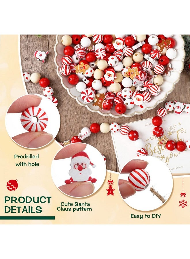 Waydress 200 Pcs Christmas Beads For Crafts Christmas Wooden Beads Bulk For Jewelry Making Red And White Beads Xmas Santa Gingerbread Candy Beads For Christmas Tree Garland Diy Holiday Hanging Decor - Image 3