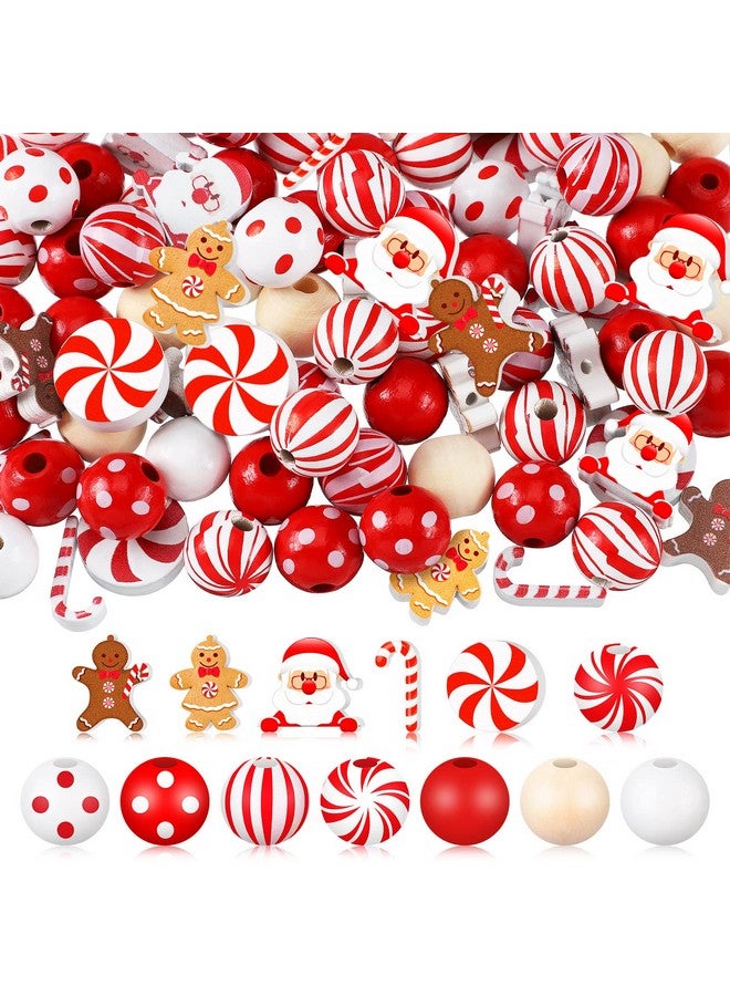 Waydress 200 Pcs Christmas Beads For Crafts Christmas Wooden Beads Bulk For Jewelry Making Red And White Beads Xmas Santa Gingerbread Candy Beads For Christmas Tree Garland Diy Holiday Hanging Decor - Image 1
