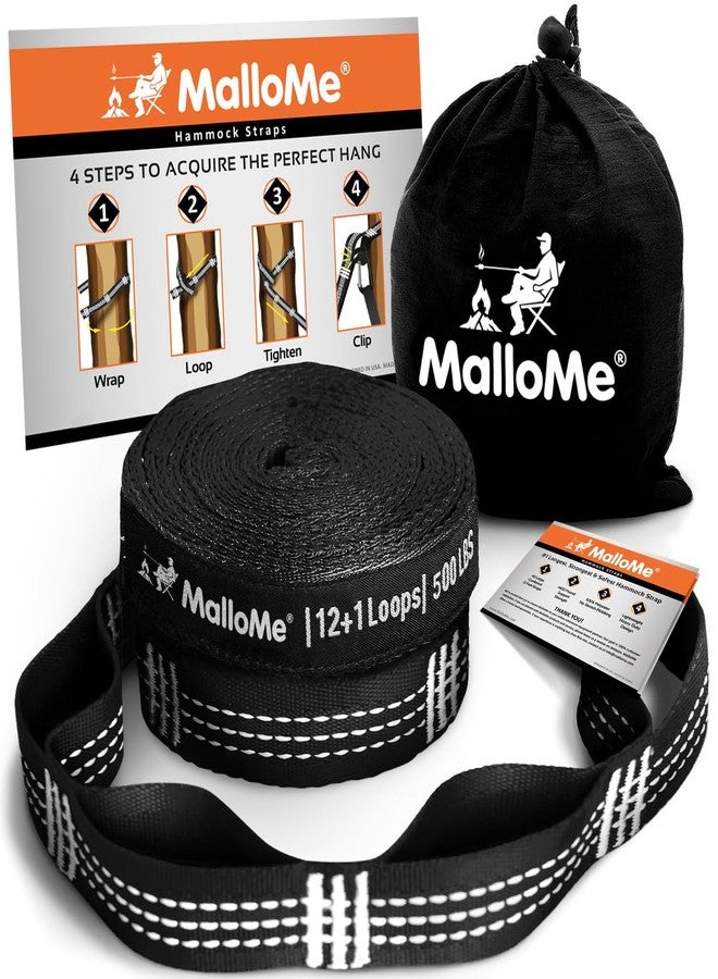 MalloMe XL Hammock Straps - Hammock Tree Straps Set (2 Strap Included 500 lbs Each) 26 Loops & 100% No Stretch Suspension System Kit Camping Hammocks Accessories - Carabiners NOT Included (Black) - Image 1