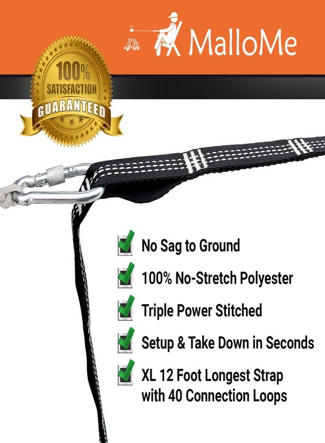 MalloMe XL Hammock Straps - Hammock Tree Straps Set (2 Strap Included 500 lbs Each) 26 Loops & 100% No Stretch Suspension System Kit Camping Hammocks Accessories - Carabiners NOT Included (Black) - Image 2