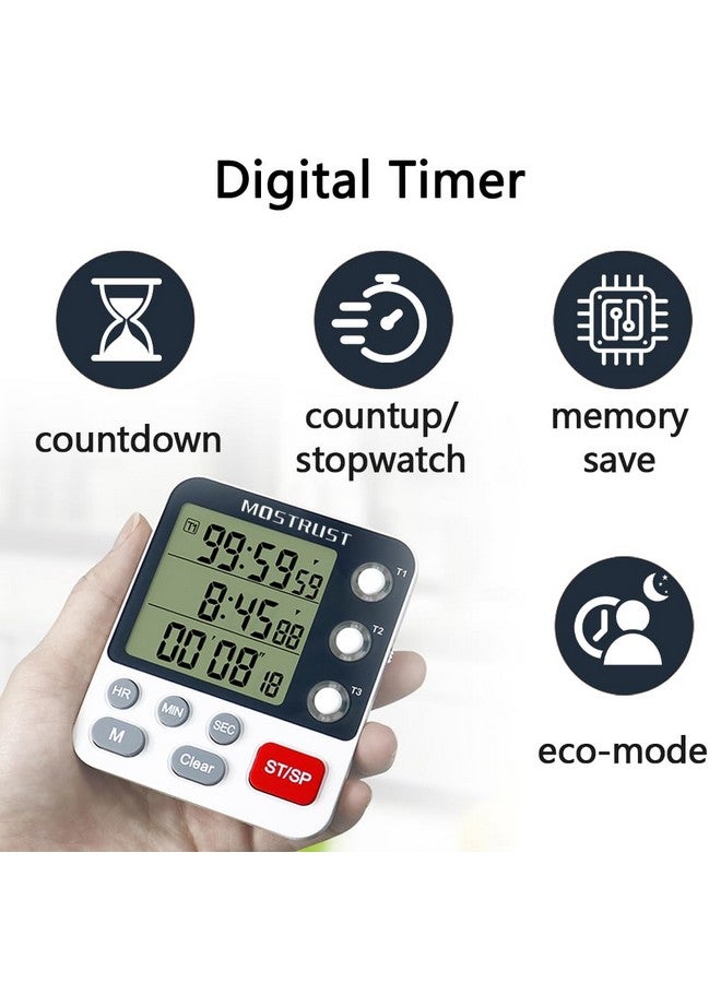 MOSTRUST Digital Dual Kitchen Timer, 3 Channels Count UP/Down Triple Cooking Timer for Baking, Memory Presets & Magnetic Back Large Display & Adjustable Alarm Volume, Multi Time Management Tool  - Image 2