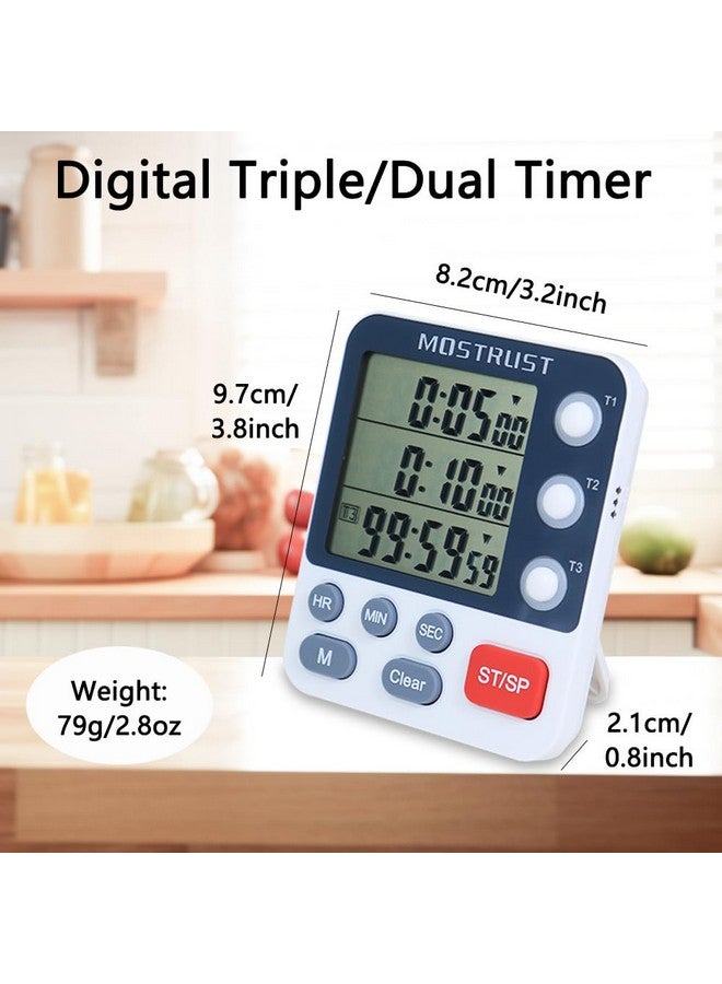 MOSTRUST Digital Dual Kitchen Timer, 3 Channels Count UP/Down Triple Cooking Timer for Baking, Memory Presets & Magnetic Back Large Display & Adjustable Alarm Volume, Multi Time Management Tool  - Image 3