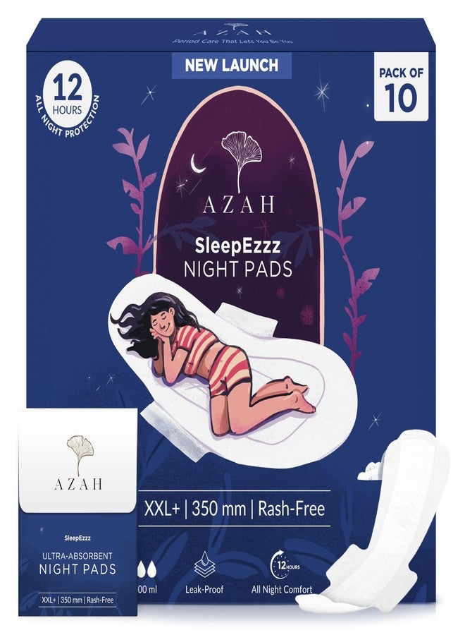 Azah XXL+ Sanitary Napkins for Women [Pack of 10] | 350MM Large Night Pads | Cottony Soft Sanitary Napkins for Women | XXL+ Pads for Woman | Leak Proof for Overnight Protection | With Disposable Bag - Image 1