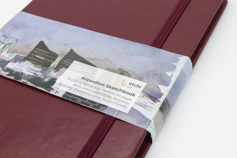 ETCHR Watercolor Sketchbook Accordion 5x8in 15 Sheets Hot Press 100 Cotton Watercolor Paper Journal for Watercolor Gouache Mixed Media or Sketching - Image 2