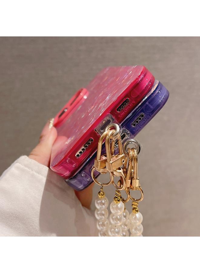 S-TOP Case For iPhone 15 Pro Max Shell Texture Crossbody Pearl Chain TPU Hybrid Acrylic Phone Case - Image 5