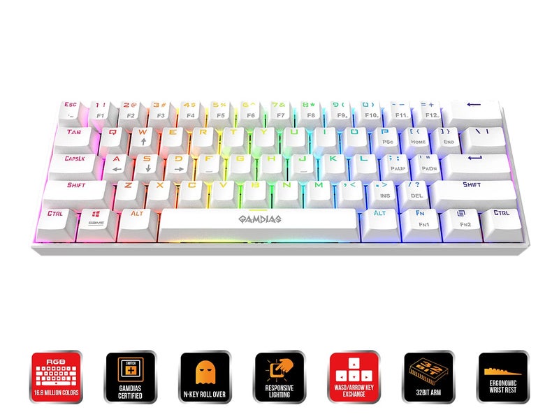 GAMDIAS 60% RGB Mechanical Gaming Keyboard with Blue Switch, RGB Backlit Mini Wired Keyboard with Blue Switches, Fully Programmable 61 Keys Compact Keyboard for Windows Laptop PC - Image 2